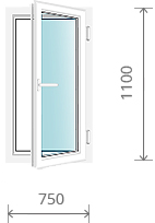 Пластиковое окно (одностворчатое, с поворотно-откидной створкой), 750x1100 мм