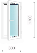 Пластиковое окно (одностворчатое, с поворотно-откидной створкой), 800 x 1200мм